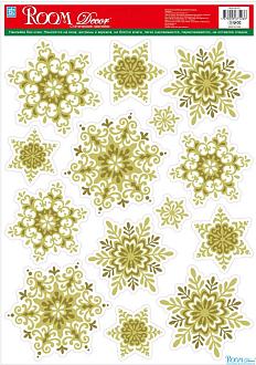 Наклейки для декора НГ 1837 D золотые снежинки №2