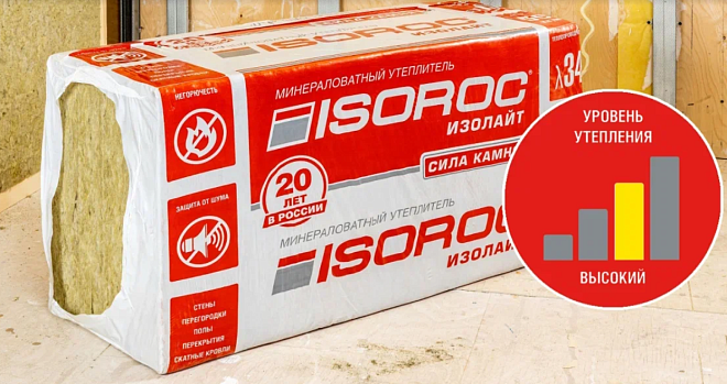Утеплитель базальтовый Изолайт 1000*600*100мм/4 плит/2,4м2/0,24м3/50кг/м3