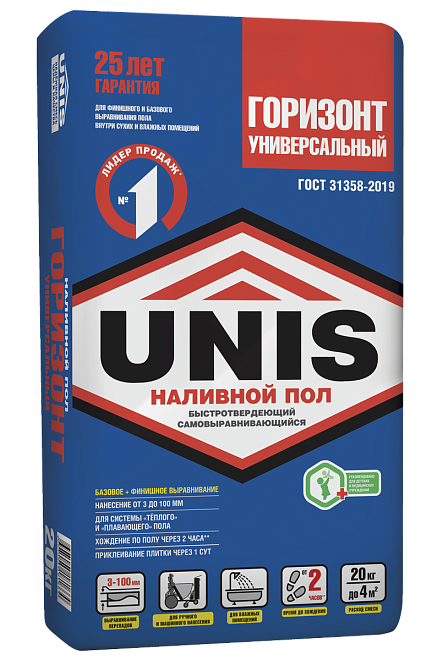 Наливной пол Юнис Горизонт 20кг универсальный быстротвердеющий /64/