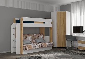 Мебель для детской Колибри кровать с диваном 2140*1000(1200)*1675 лдсп бунратти/бел текстур