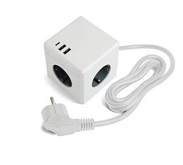 Удлинитель с заземлением 3 гнезда 1,5м евро ПВС 3USB белый 49571