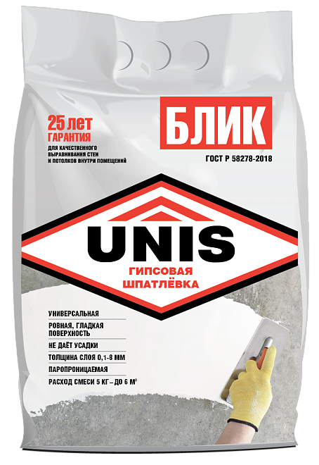Шпатлевка Юнис Блик финишная гипсовая 5кг