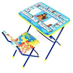 Набор детский азбука-2 Маша и Медведь стол+стул голубой /29496/