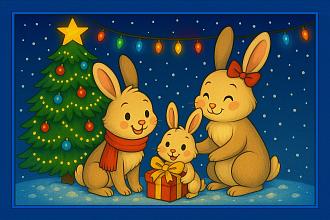 Ковер 0,4*0,6 639РА-41 Три зайчика с подарком