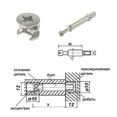 Стяжка комплект эксцентрик+дюбель для плит 15-16мм D15мм (20) #