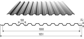 Профлист 0,4 оцинкованный С21 1051*1800