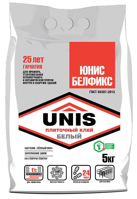 Клей для керамической плитки Юнис Белфикс белый 5кг /144/