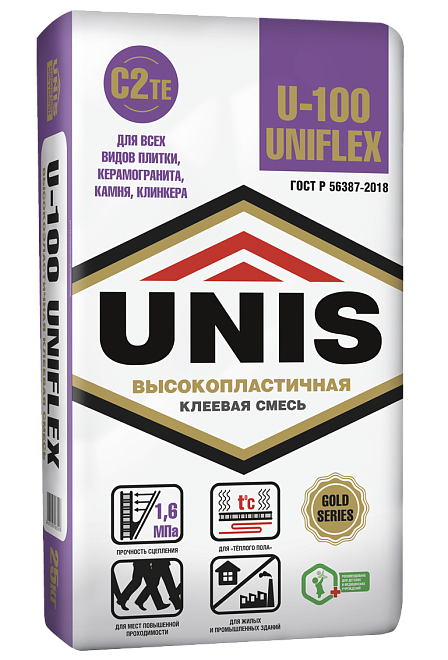 Клей для керамической плитки Юнис Uniflex U-100 эластичный 25кг /48/