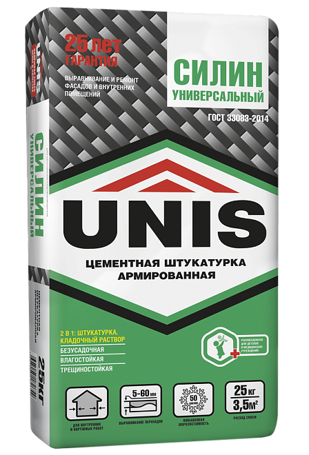 Штукатурка Юнис Силин универсальная армированная цементная 25кг /48/