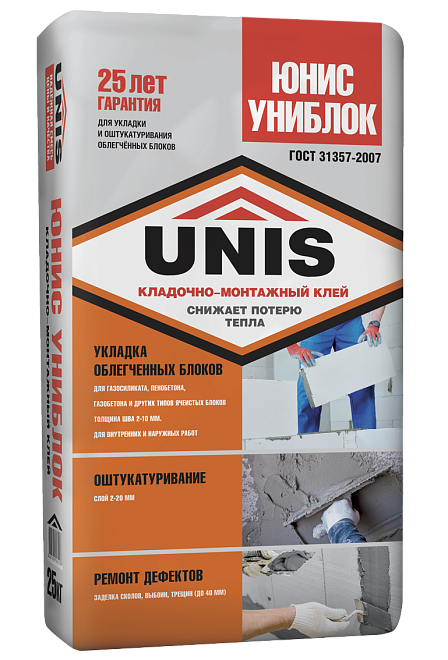 Клей для газосиликата и пенобетона Юнис Униблок 25кг /48/