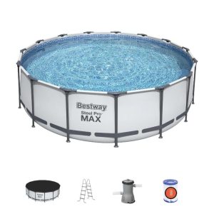 Бассейн Steel Pro Max 457*122см V 16015л каркас с фильтр насосом, лестн, тент 56438 — фото в Интердекор