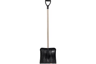 Лопата для уборки снега пластиковая с планкой Витязь с деревянным черенком 380*365