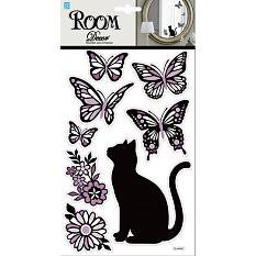 Наклейки для декора 3402 кошечка с бабочками