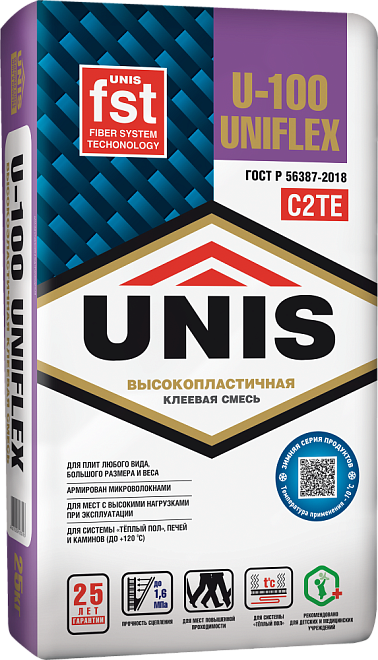 Клей для керамической плитки Юнис Uniflex U-100 эластичный 5кг /144/