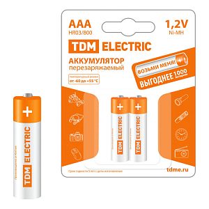 Аккумулятор NI-MH R03 AAA мизинчик  800/900mAh (1уп-2шт) SQ1702-0074 — фото в Интердекор