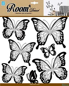 Наклейки для декора 5001 многослойные бабочки с серебр блестками