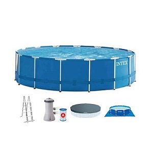 Бассейн Intex 457*122см V 16805л металл каркас с фильтр насосом, лест, тент, подстил 28242 — фото в Интердекор