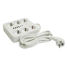 Удлинитель с заземлением 6 гнезд 3м евро ПВС 4USB+2Type-C белый 49982