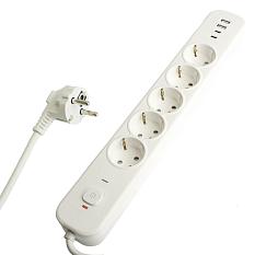 Фильтр сетевой с заземлением евро 5 гнезд 5м ПВС 3х1мм2 с выключателем 2USB-A+2 Type-C3 белый 50104