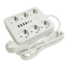 Удлинитель с заземлением 6 гнезд 1,8м евро ПВС 4USB+2Type-C белый 49975