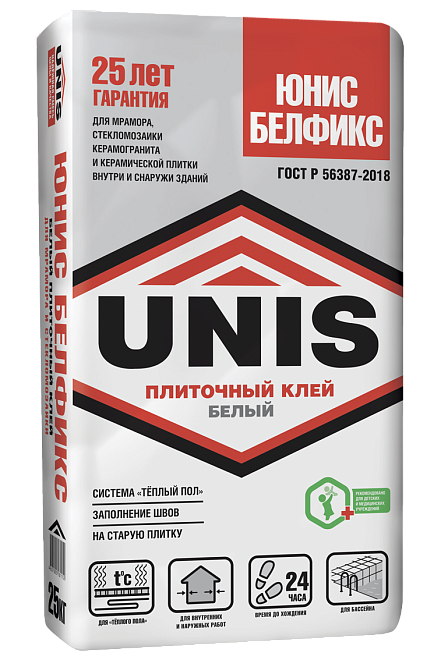Клей для керамической плитки Юнис Белфикс белый 25кг /48/
