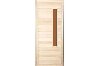 Дверь для бани липа ДО 1800/1900*700мм узкое стекло с коробкой А+петли