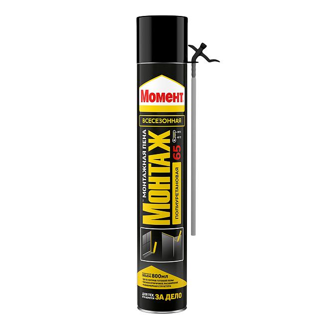 Пена монтажная бытовая Момент 65 всесезонная 800мл /1453439/1454493/ 12/