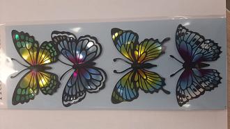 Наклейки для декора 7701 бабочки цветные голограмма