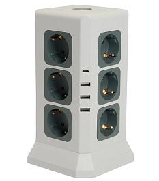 Удлинитель с заземлением 12 гнезд 1,5м евро ПВС 4USB белый 49991