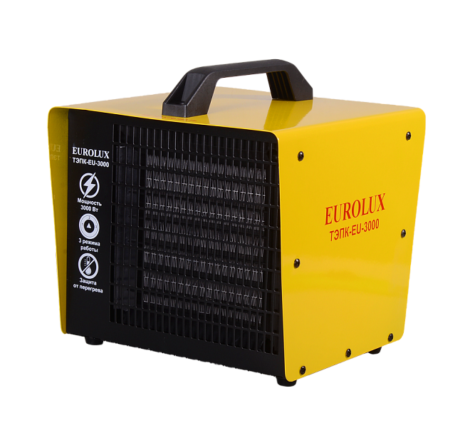 Тепловая пушка электрическая металлокерамика 220В 2/1кВт квадр 200м3/ч 230х180х250мм 2,3кг ТЭПК-EU-3000 Eurolux 