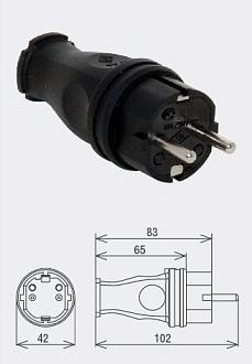 Вилка каучук переносная евро 16А IP44 SQ0612-0001/32748