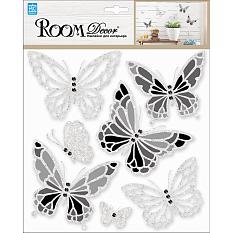 Наклейки для декора 6603 бабочки со стразами черные с серебром