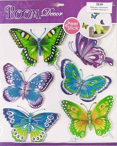 Наклейки для декора 3119 бабочки разноцветные