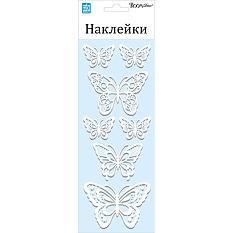 Наклейки для декора 7404 мерцающие бабочки белые