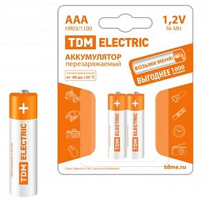 Аккумулятор NI-MH R03 AAA мизинчик 1100mAh (1уп-2шт) SQ1702-0076 — фото в Интердекор